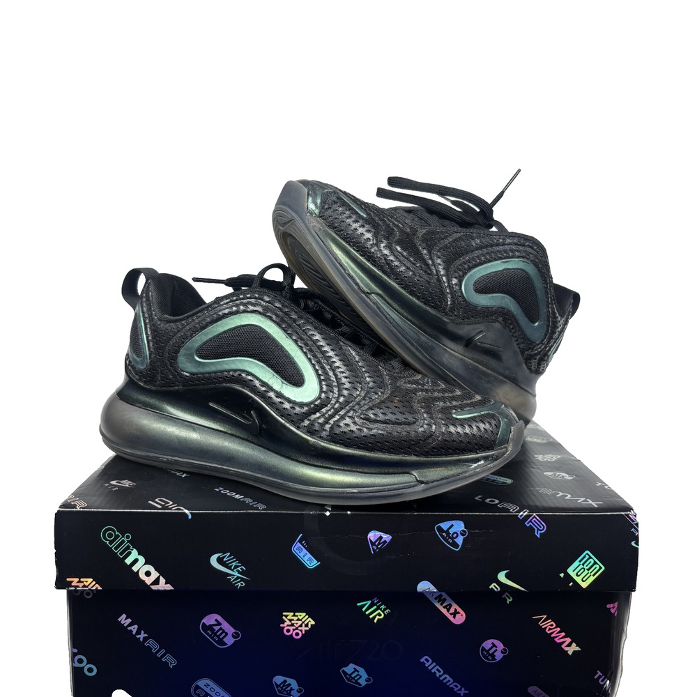NIKE YOUTH AIR MAX 720 GS THROWBACK FUTURE ATHLETIC SHOES BLACK/LASER SIZE 5Y